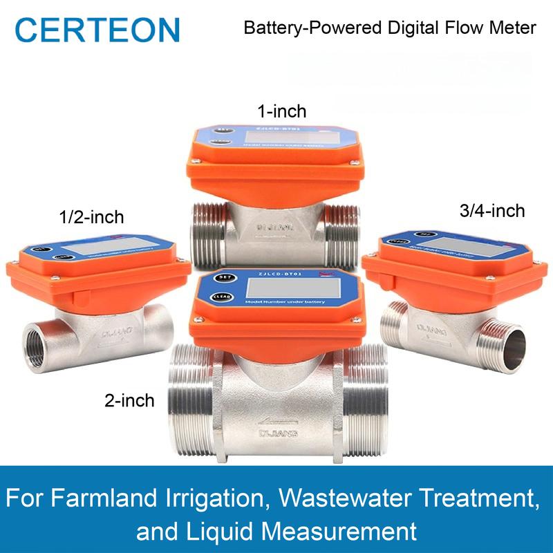Battery-Powered Digital Flow Meter Portable Liquid Flow Meter Battery Operated Water Flow Meter for Industrial Use