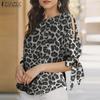 Womens Summer O-neck Half Sleeve Leopard Printed Blouse