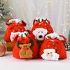 Christmas Drawstring Gift Bag 3D Plush Reindeer Santa Snowman Fruit Sacks Reusable Fabric Candies Goodie Storage Bag for Xmas Party Favors