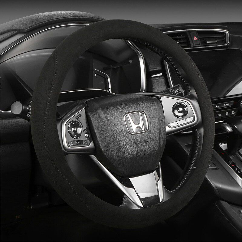 Suede Car Steering Wheel Cover, All-Season, Warm, Non-Slip, Sweat-Absorbent Handle Cover