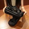 Fashion Women Leather Sandals 7CM Summer Shoes New 2024 High Platform Cross-strap Slides Fashion Casual Sandals Beach Chunky Slippers