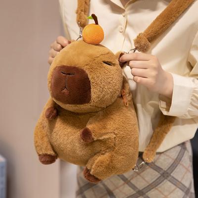 35СМ Милый Рюкзак Капибара Плюшевые Игрушки Мультяшная Капибара Держащая Гамбургер Цветы Плюшевая Кукла Набитый Мягкий Рюкзак