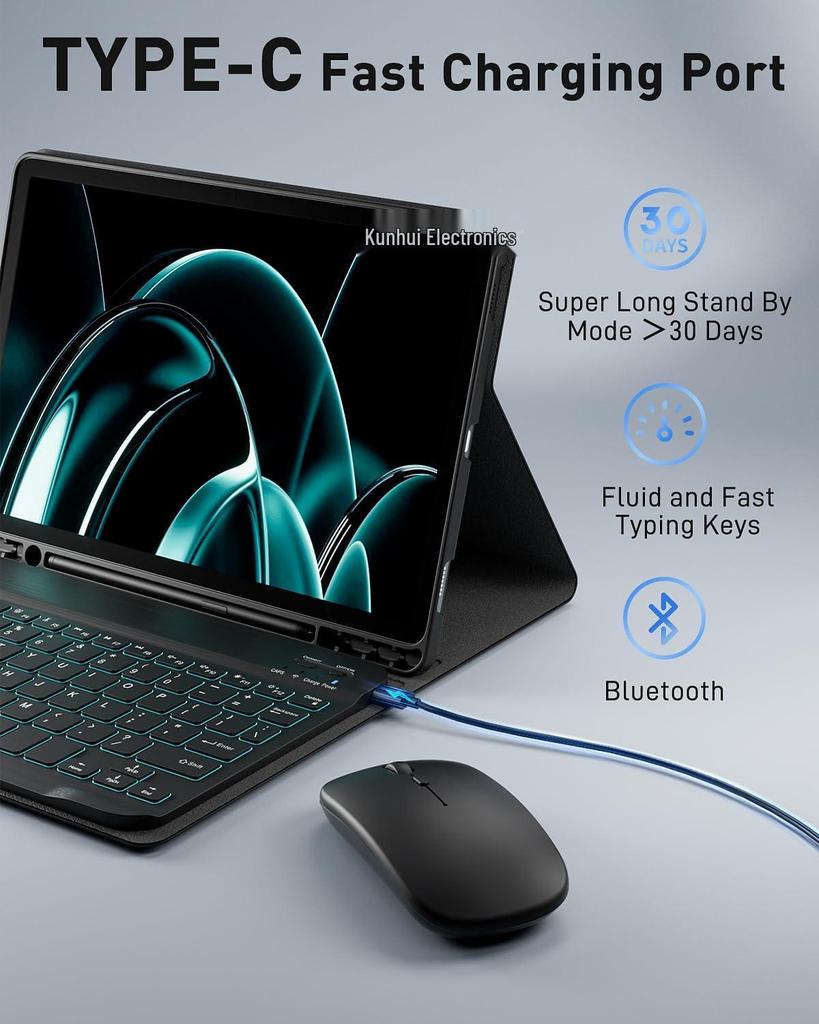 Чехол-клавиатура RGB Bluetooth и бесшумная мышь для iPad 10-го поколения 11 дюймов 10,9"