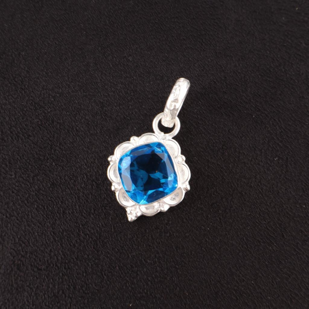 Cushion Swiss Blue Topaz Stone Sterling Silver Artisan Sisters Gift New Pendant PP-2-7