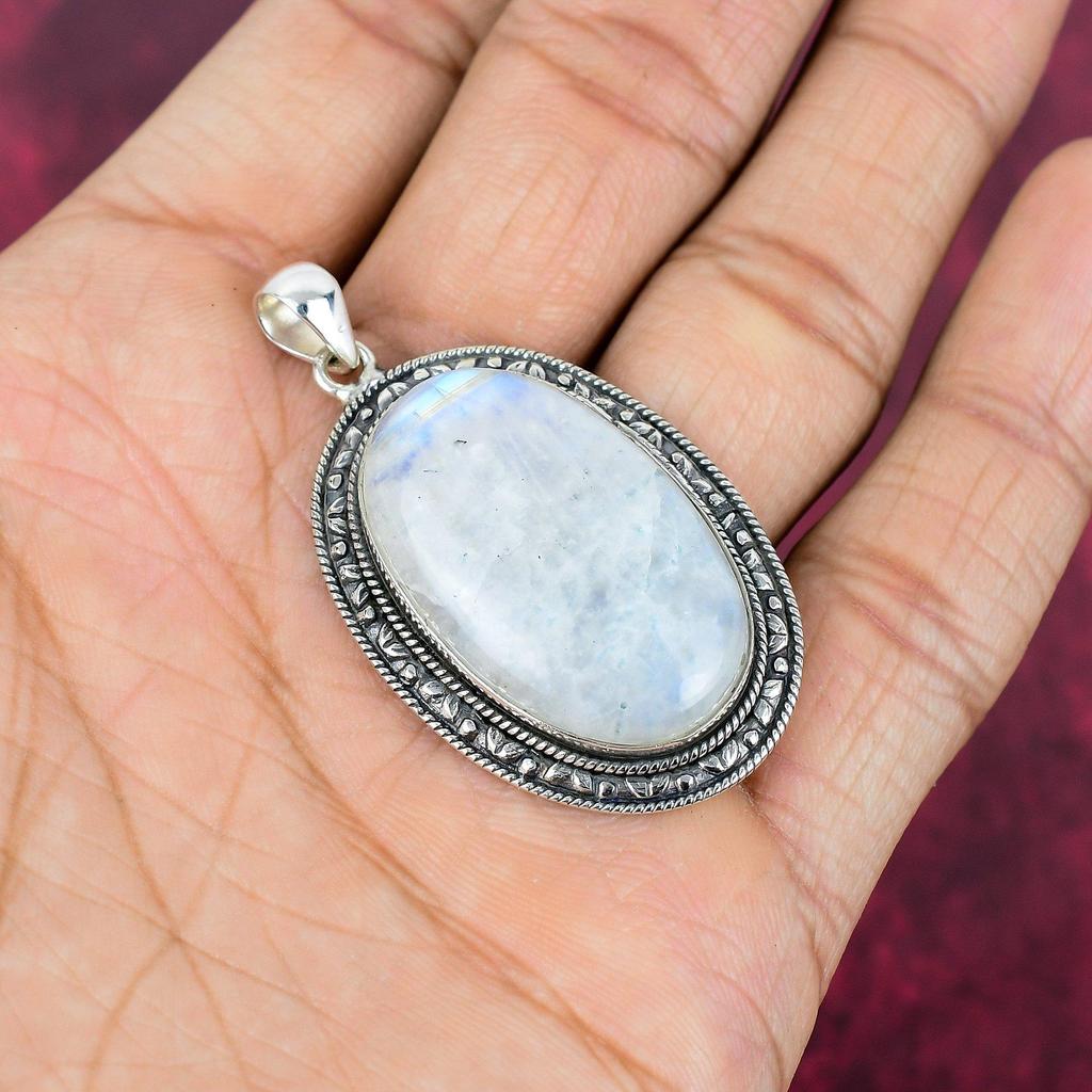 Ювелирные изделия из радужного лунного камня, подвеска из стерлингового серебра 925 пробы, красивая ювелирная подвеска ручной работы