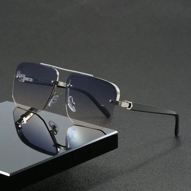 Trendy Aviator Sunglasses for Mens Womens Retro Double Bridge Metal Driving UV400 Outdoor Eyewear Semi-Rimless