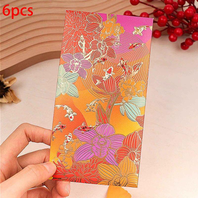 6Pcs Red Envelope Universal Creative Koi High-End Envelope Wallet Spring Festival Wedding Lucky Blessing Red Envelope
