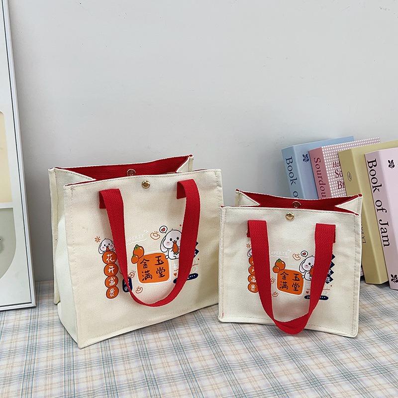 Модная женская холщовая сумка под мышкой Новая сумка для бенто с мультяшным принтом Сумка-тоут большой вместимости