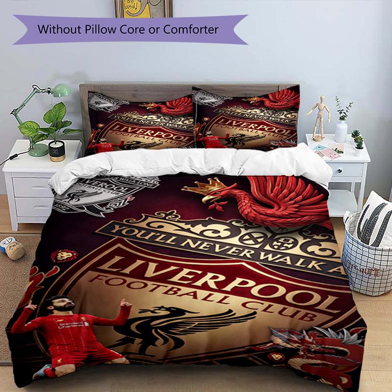 3pcs Duvet Cover Set (1*Duvet Cover + 2*Pillowcase, Without Core), Liverpool Football Club Print Bedding Set, Bedroom Decor, All‑Season, Birthday Gift