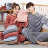 2Pcs/Set Autumn and Winter Coral Fleece Pajamas Thickened  Warm Man and Women Soft Long Sleeve Long Pants Couple Homewear