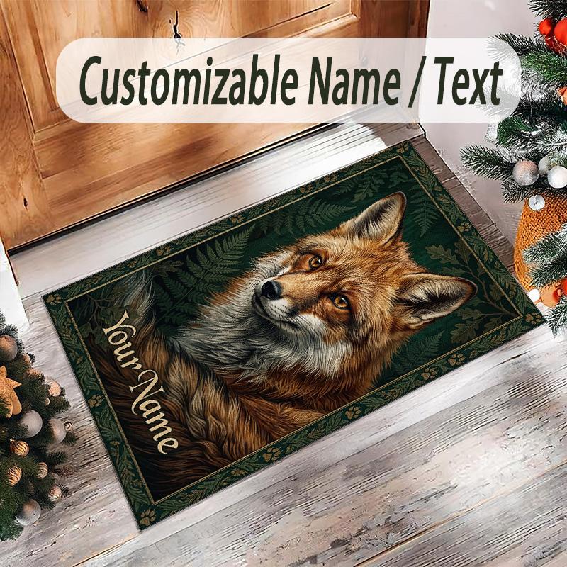 Fox Theme Crystal Velvet Floor Rug Personalized Custom Name Text Warm Carpet Home Decoration