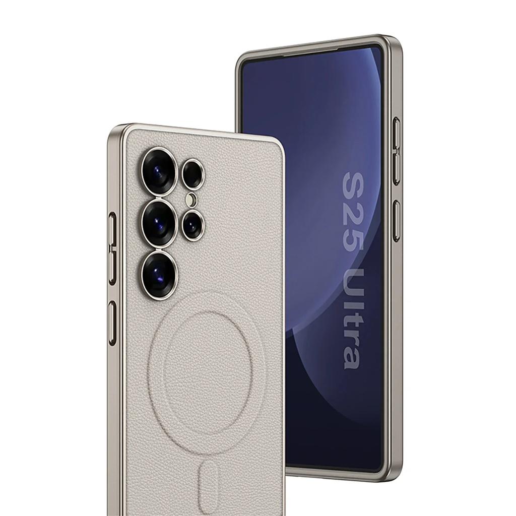 RENGZ оригинальный лакированный кожаный чехол S25Ultra для телефона Samsung Galaxy S25 Ultra роскошный магнитный защитный чехол 2 в 1 MagSafe