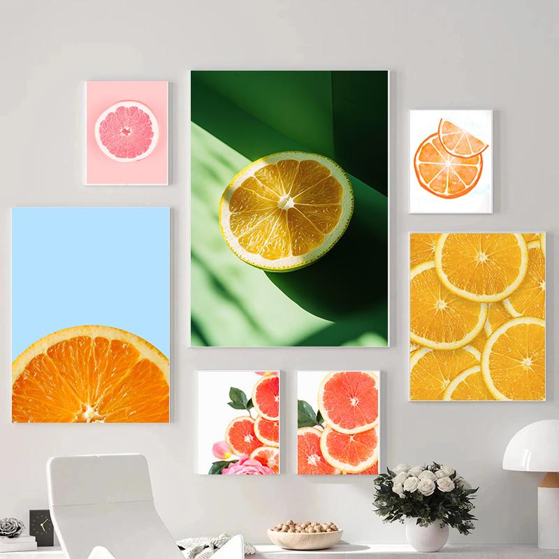 Interesting Sliced Fruits Such As Oranges Lemons And Grapefruits Art Poster Canvas Printed Mural Living Room Bedroom Home Decor