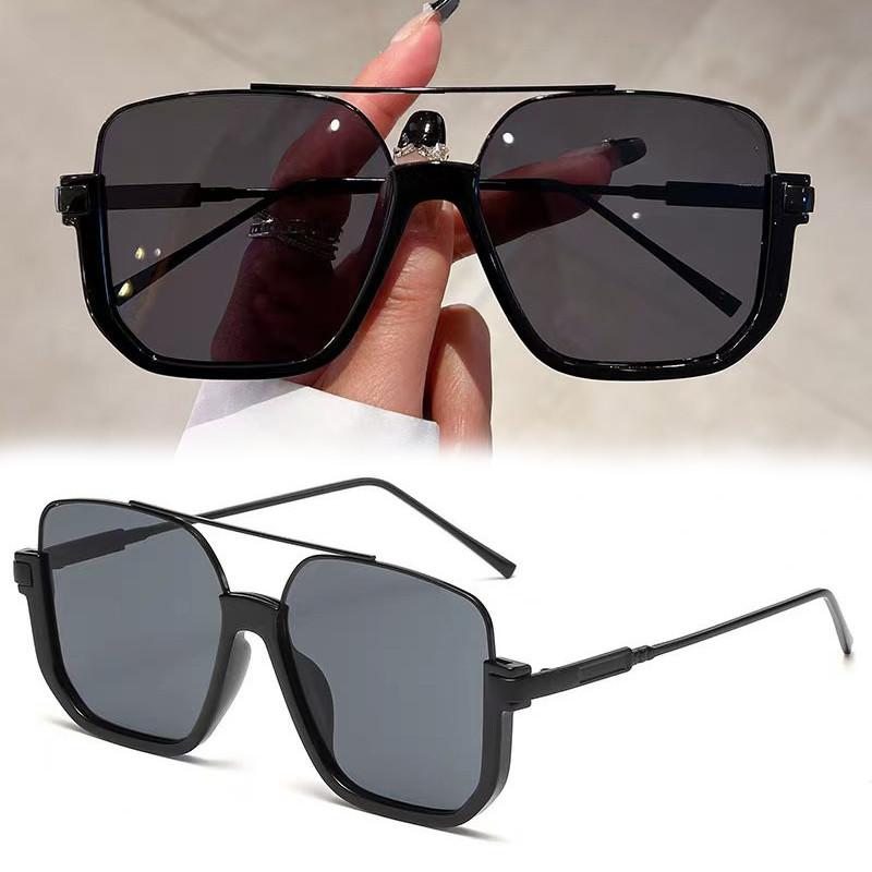 Retro Double Beam Large Frame Metal Sunglasses For Women Men fashion Square Brown Driving Glasses Outdoor Shades UV Resistance