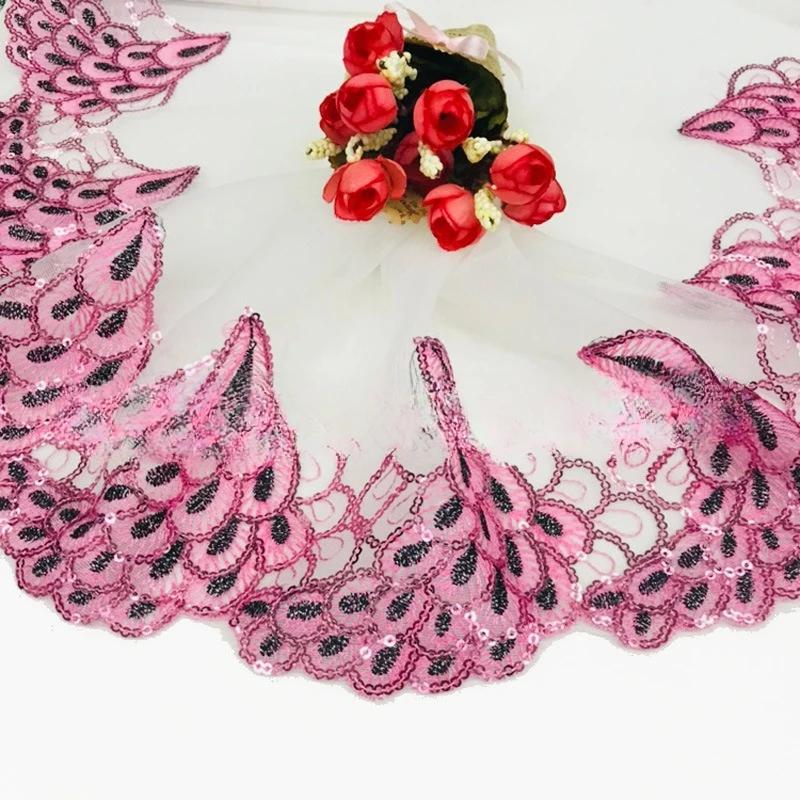Flower Lace Trim 19cm Sequin Embroidered Lace  Ribbon For Dress /Wedding/ Garment DIY Sewing Decor Accessories 10 Yards