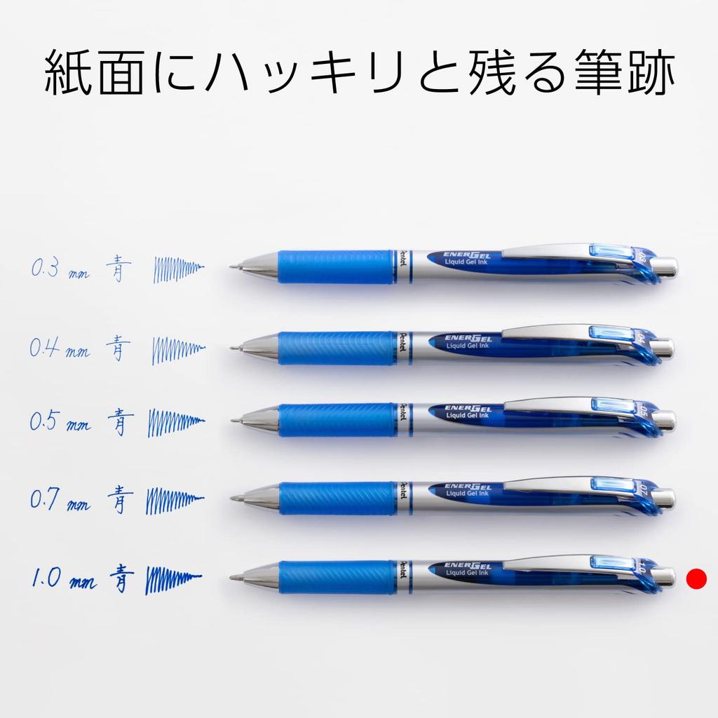 Шариковая ручка Pentel с гелевыми чернилами Energel, выдвижной стержень из серебра, синяя, 10 шт., 1,0 мм BL80-C