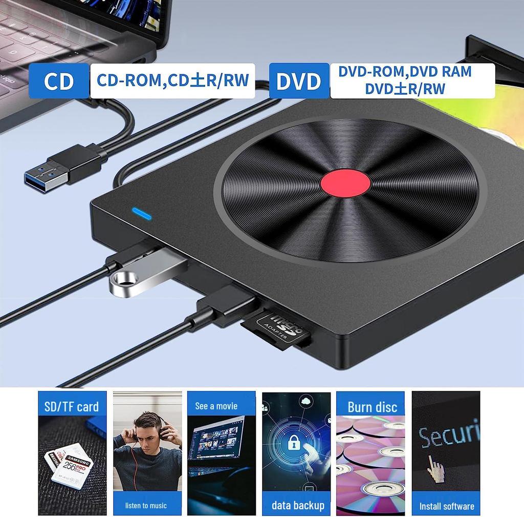 Универсальный внешний оптический привод и кард-ридер 5-в-1 с функцией записи CD/DVD