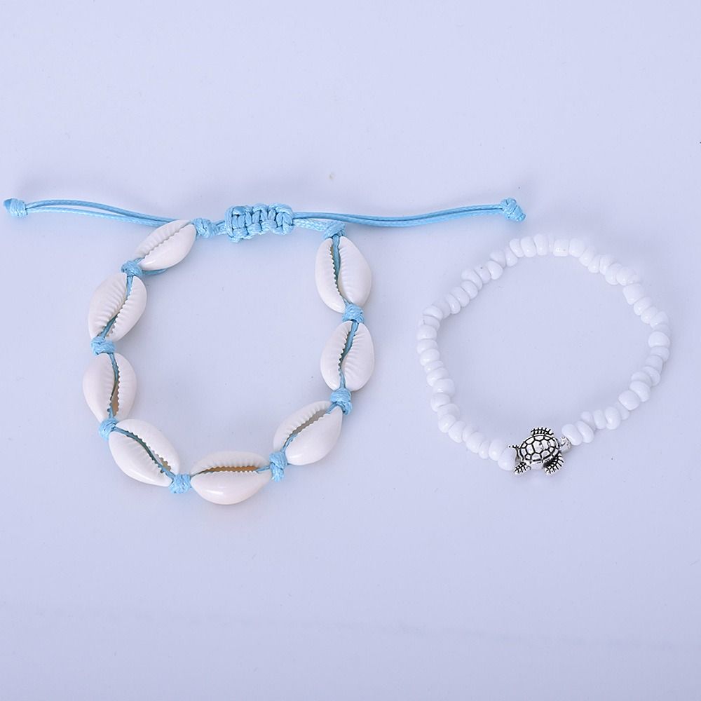 2PCS Shell Rice Beads Anklets Set Braided Rope Fashion Girl