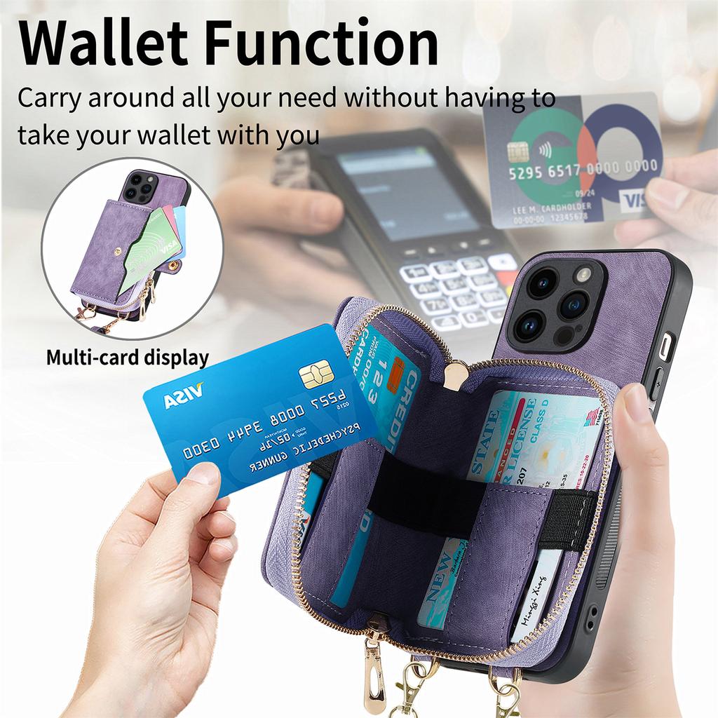 Crossbody Multifunctional Zipper Leather Purse Wallet Case for iPhone 15 14 Plus 13 12 11 Pro Max for Samsung S24 S23 S22 S21 S20 Ultra Plus A15 A25