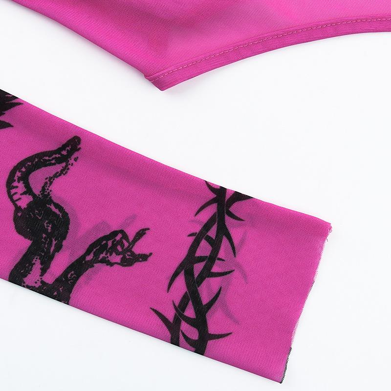 Европейский и американский хип-хоп напечатанный пикантный девчачий сексуальный базовый нерегулярный перспективный ажурный дизайн смысл женский комбинезон с длинными рукавами