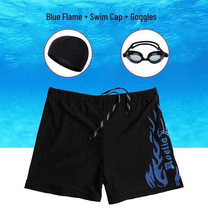 Men's Quick-Dry Swim Trunks Set: Swimwear with Loose Square Leg, Professional Swim Goggles & Cap Included