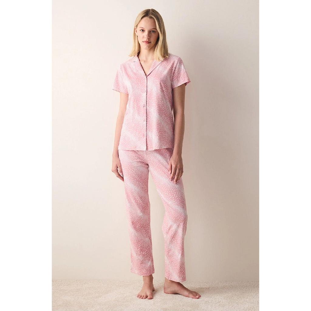 Cotton Marina Pink Buttoned Shirt Trousers Pajama Set