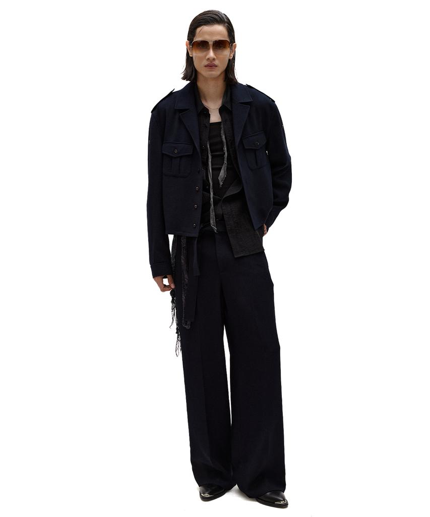 LMOOD Porto Belted Slacks Dark Navy