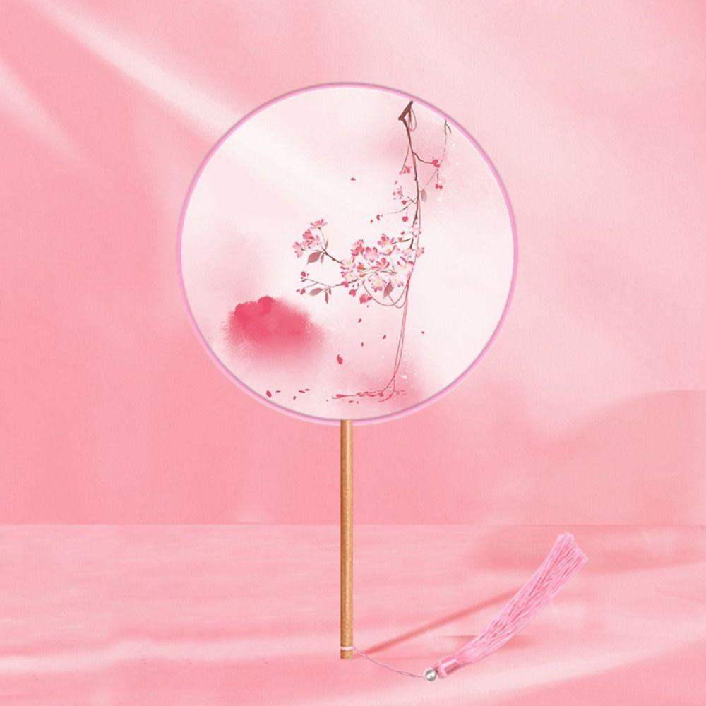 Chinese Style Dance Silk Fan Ink Painting Embroidery Fan Round Hand Fan for Wedding