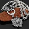 High QualityNordic Viking Odin Wolf with Wolf Head Geri and Freki Necklace Stainless Steel for Men -king Chain