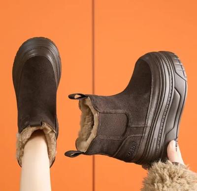 Модные 9 см Замшевые Коровьи Натуральная Кожа Платформа Тапочка Зима Плюшевые Женские Сапоги Скрытая Пятка Теплые Ботильоны 2025 Весна Осень Обувь