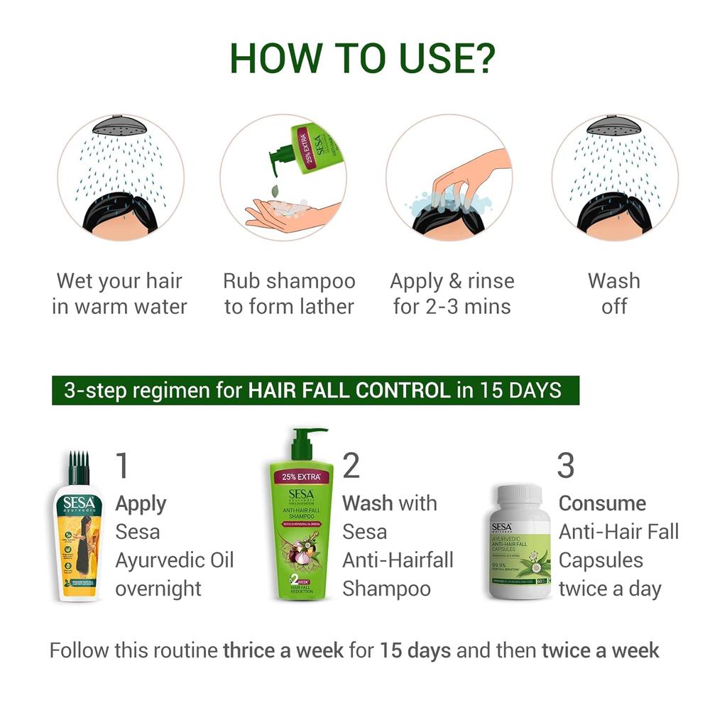 SESA Ayurvedic Anti Hairfall Shampoo For Dry Frizzy Hair 500ml | Paraben-Free Herbal Cleanser For Split Ends & Stronger Roots