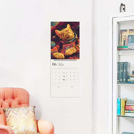 Календарь космических кошек 2025 года, космические прогулки, настенный календарь с кошками, подвесной ежемесячный календарь-планировщик, рождественский подарок для любителей кошек, поклонников космоса