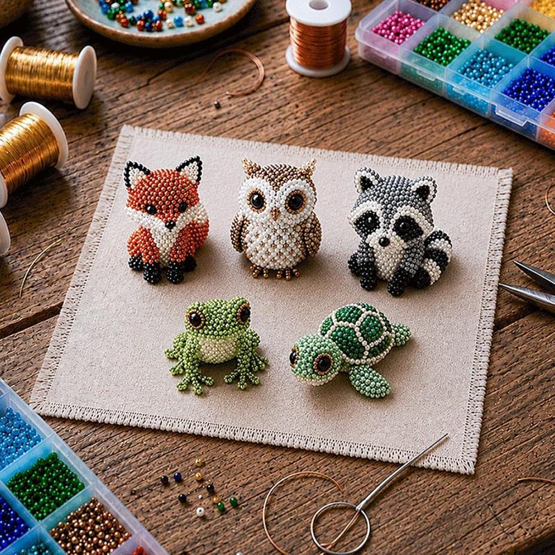 Cute Diy Handmade Colorful Beaded Animal Figurines Material Kit Perfect For Home Desktop Decor Ideal Gifts For Craft Lovers