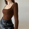 2022 Summer Lounge Wear New Fashion Ladies Shirts Square Neck Slim Collar Women's T-Shirt Long Sleeve Slim Cropped Sexy Top