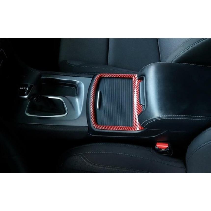 For Dodge Charger 2011- Red Carbon Fiber Cup Holder Cover Frame Accessories