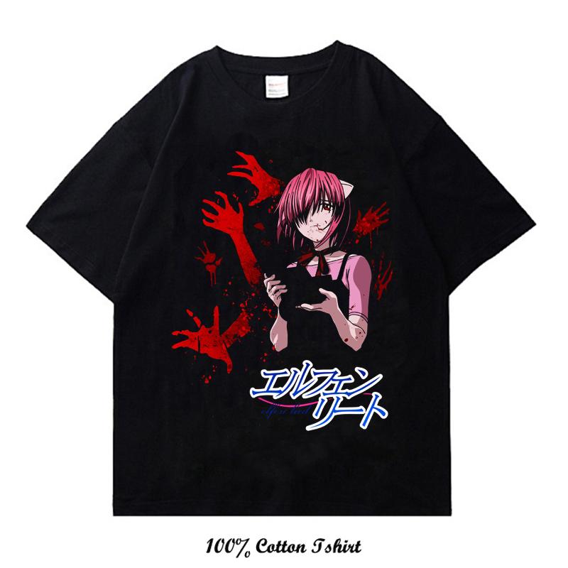 Новая летняя стильная повседневная футболка Elfen Lied свободного покроя, мужская и женская, графическая принтованная уличная одежда из 100% хлопка, топы, футболки