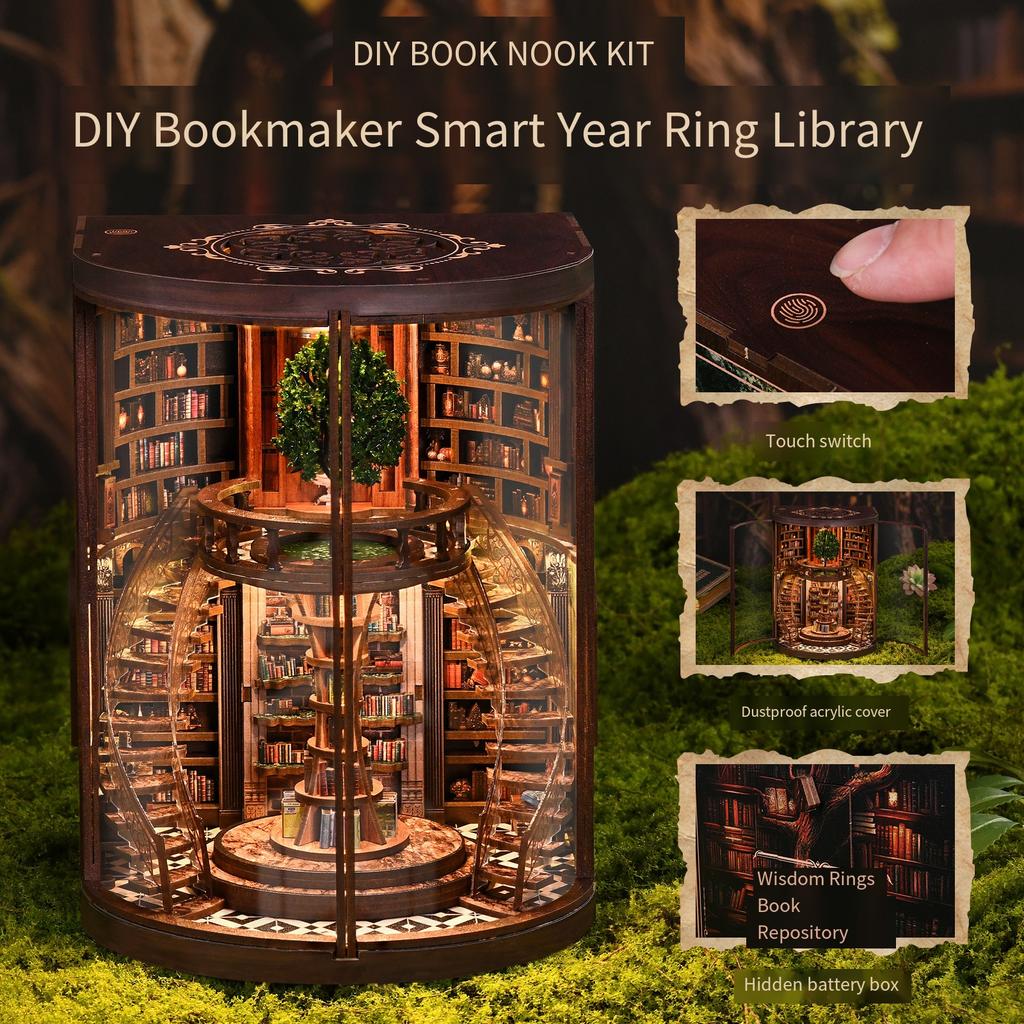 Новое поступление Набор для сборки книжного уголка «Кольцо Мудрости» - 3D деревянная модель библиотеки, ручная работа, сцена с книгодержателем и креативная строительная игрушка