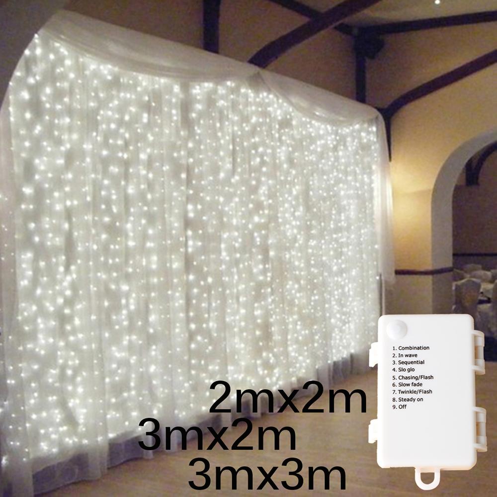 Led Icicle Curtain Battery Box String Light Fairy Christmas Light Garland Christmas New Year Wedding Home Room Patio Party Decor