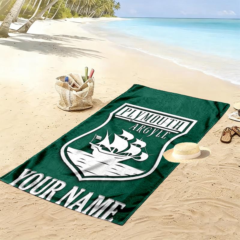 Custom Name Plymouth Argyle Print Beach Towel, Large Soft Quick Dry Towel for Beach Camping Swimming