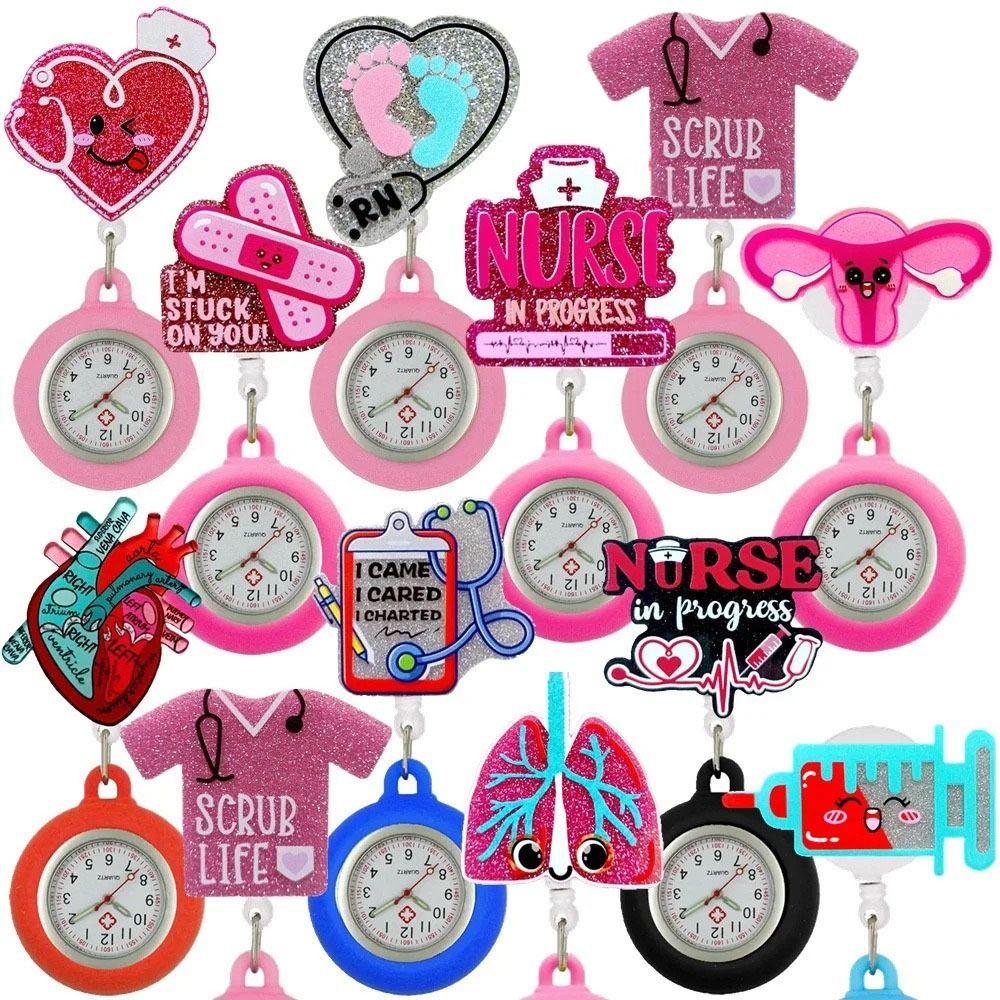 Подарочные выдвижные часы-брошь, симпатичные значки врачей, катушки, женские карманные часы для медсестер