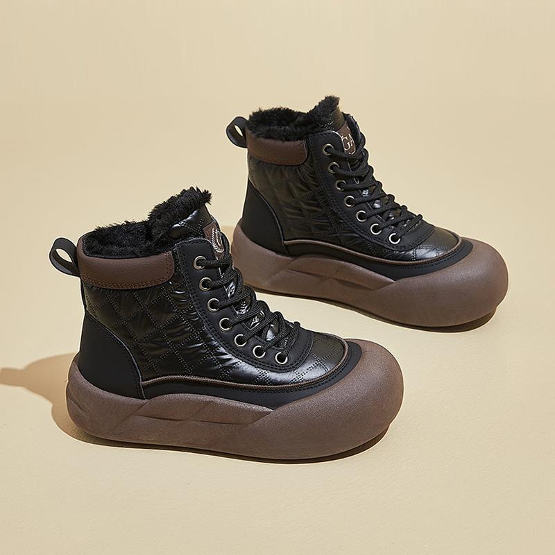 Женские зимние ботинки на толстой платформе, зимние нескользящие полусапожки, прогулочные ботинки на шнуровке с подкладкой из искусственного меха для женщин, теплые высокие кроссовки с флисовой подкладкой