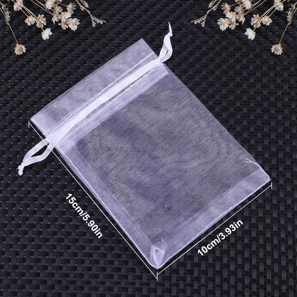 100 шт. белые подарочные мешочки из органзы 10x15 см, мешочки-саше, мешочки на шнурке, свадебный мешочек из органзы для