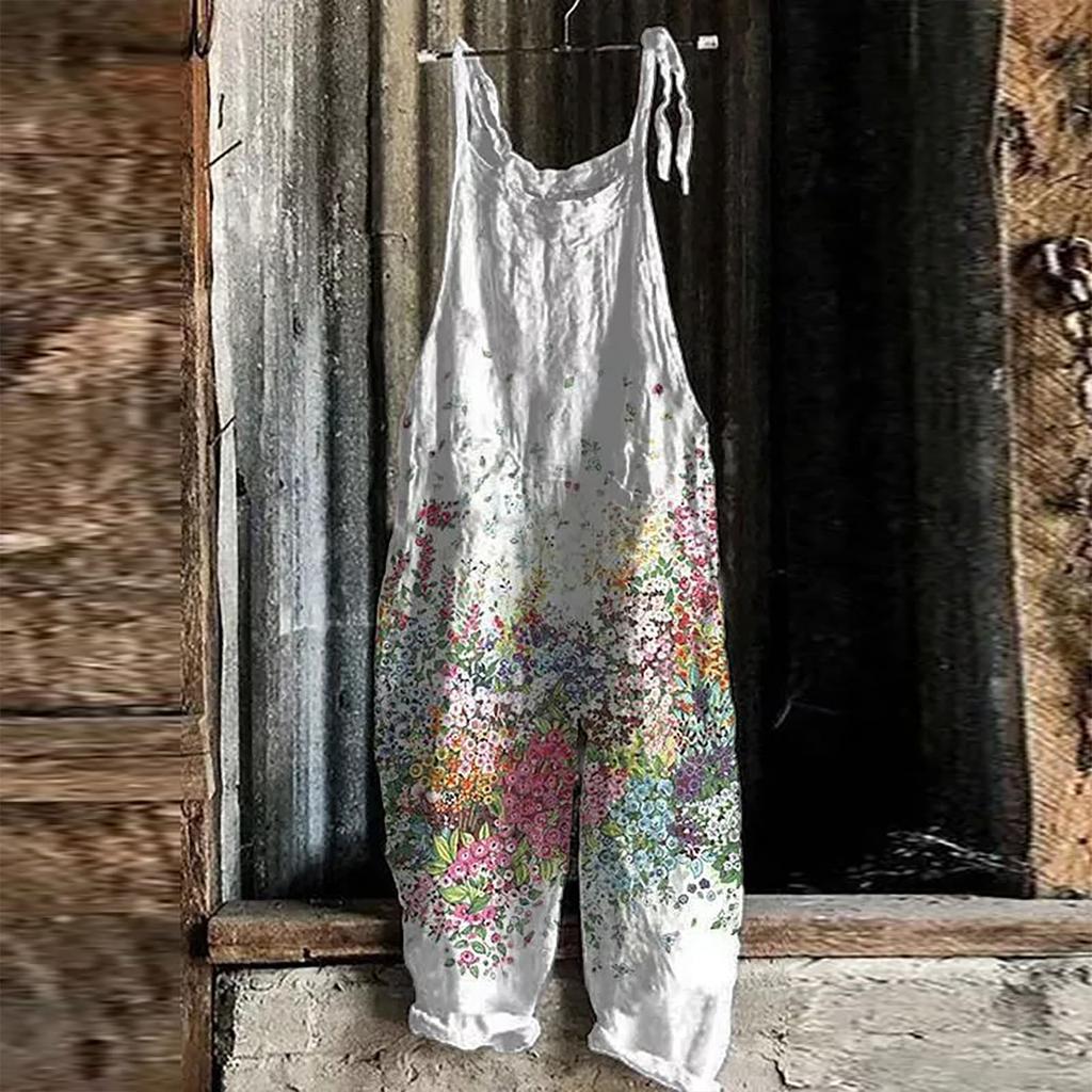 Новый летний повседневный свободный женский комбинезон с высокой талией и цветочным принтом для отдыха, винтажный комбинезон с куполом