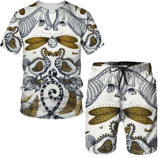 Винтажный узор с 3D принтом для мужчин, летние футболки с короткими рукавами + шорты, комплект из 2 предметов, наряд для пары, стильный хипстерский уличный костюм