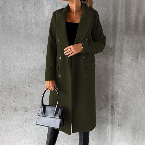 Women's Midi Long Wool Coat Double Breasted Trench Coat Classic Notch Lapel Peacoat Fall Winter Overcoat