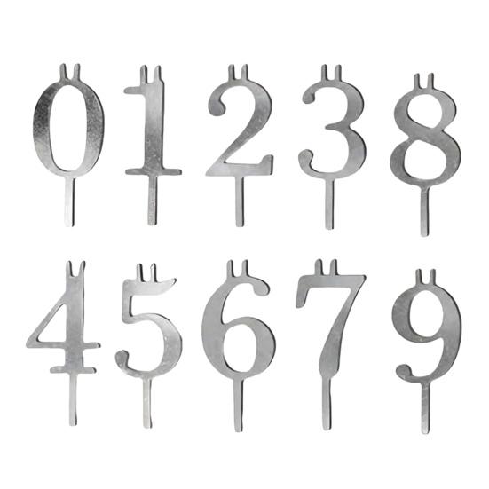 Набор держателей для свечей-цифр Многоразовый Серебряный Цифровой держатель для свечей на торт 0-9 Нумерованный топпер для торта Украшение для дня рождения, юбилеев