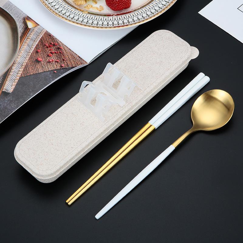 Портативная посуда для пикника, набор столовых приборов из нержавеющей стали, столовая посуда, кофейная ложка, палочки для еды с коробкой, кухонные принадлежности для детей