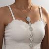 2Pcs/set Minimalist Ellipse Splice Earrings Necklace for Women Smooth Long Pendant Long Y-Shape Metal Style Jewelry Set