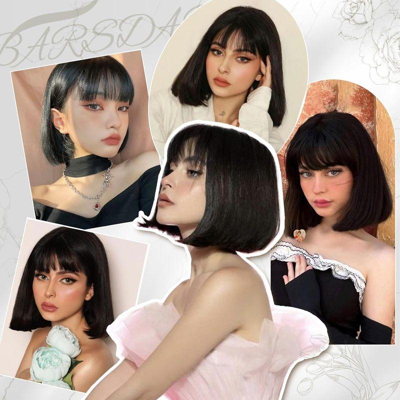 Synthetic 12 Inch Short Bob Black Wig With Bangs for Women Natural Looking Soft Hair Replacement Wigs Velma Kelly Halloween