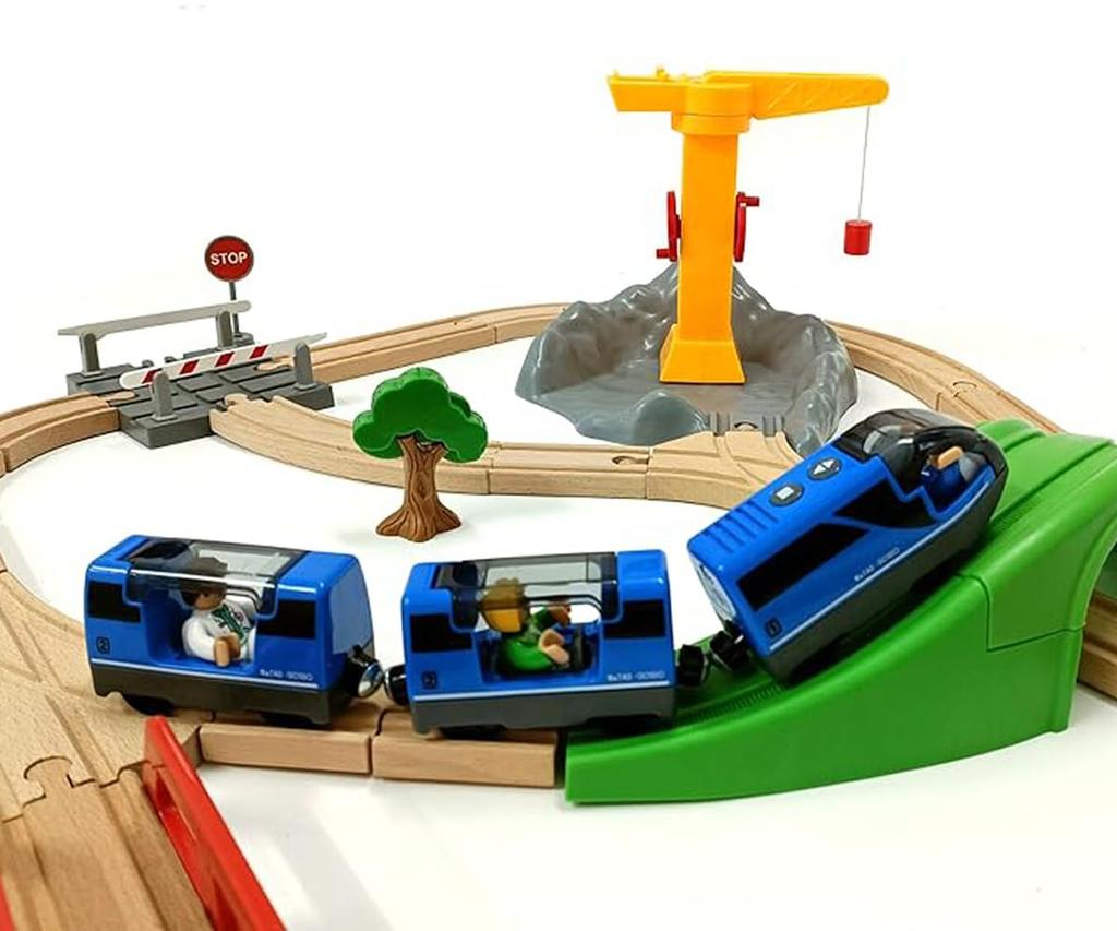 TOPLIVING Battery-Operated Magnetic Intercity Train with Wooden Train Toy Figures, Locomotive Train Toy for Toddlers Ages 3-5